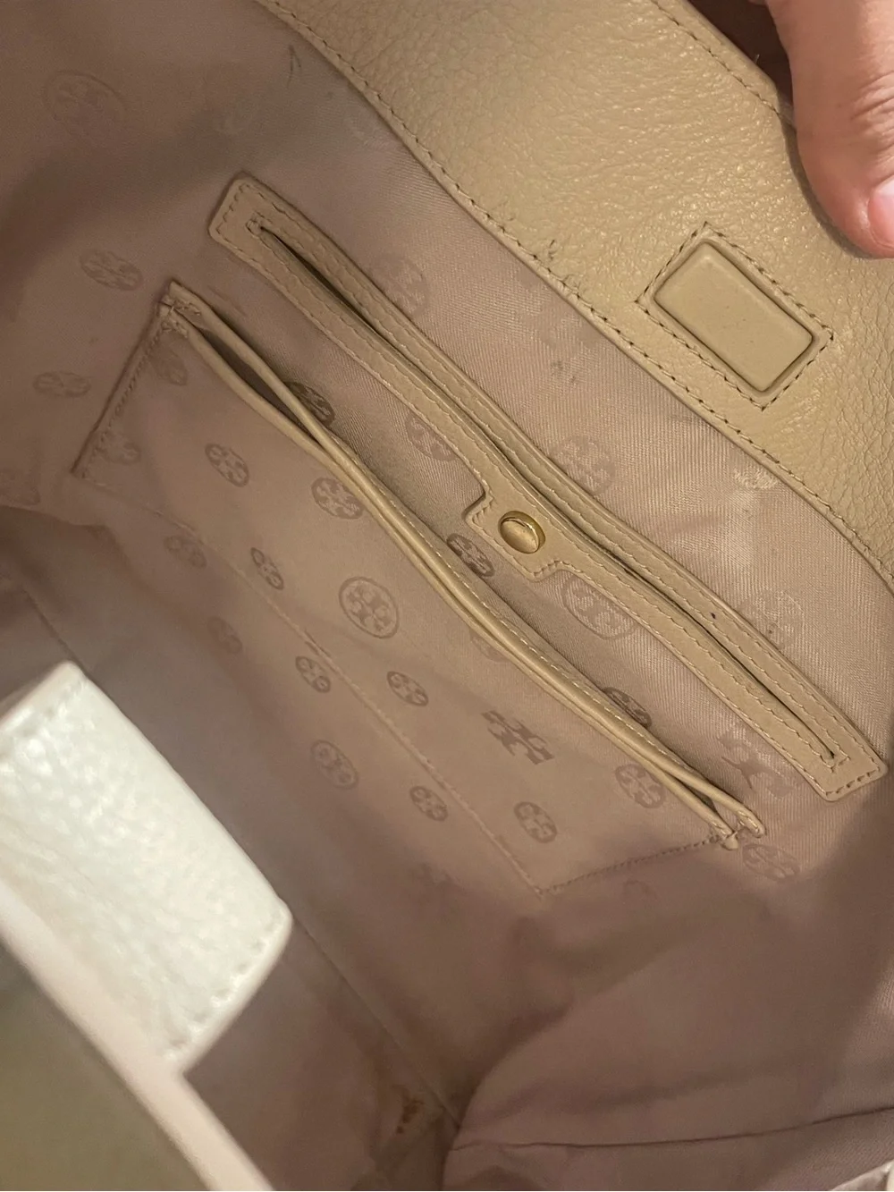Tory Burch Ivy Side-Zip Leather Tote in Light Oak Pebbled Leather